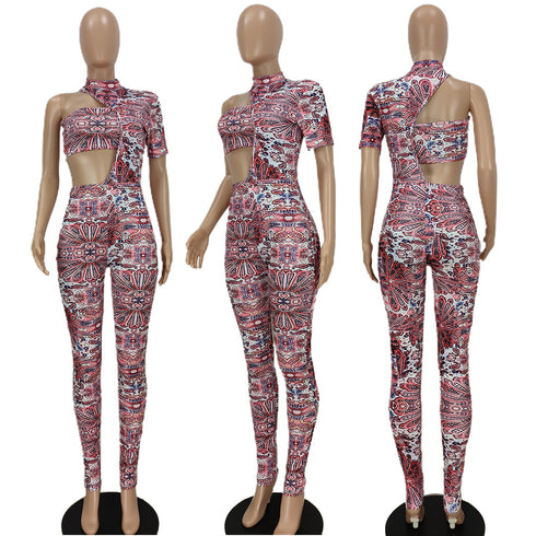 Women's Short Sleeve Sexy Print Stylish Jumpsuits