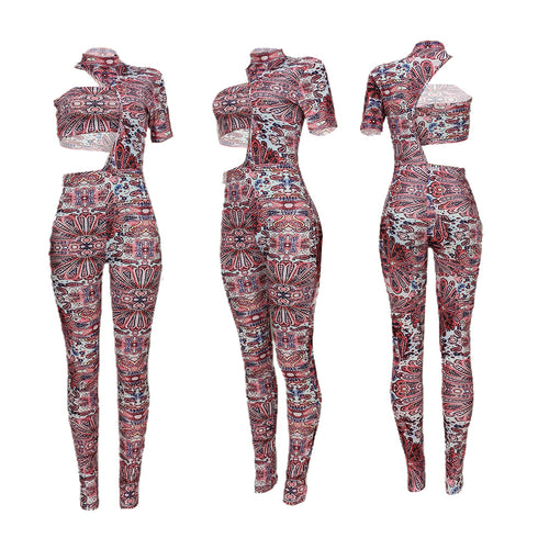 Women's Short Sleeve Sexy Print Stylish Jumpsuits