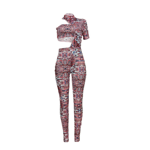 Women's Short Sleeve Sexy Print Stylish Jumpsuits
