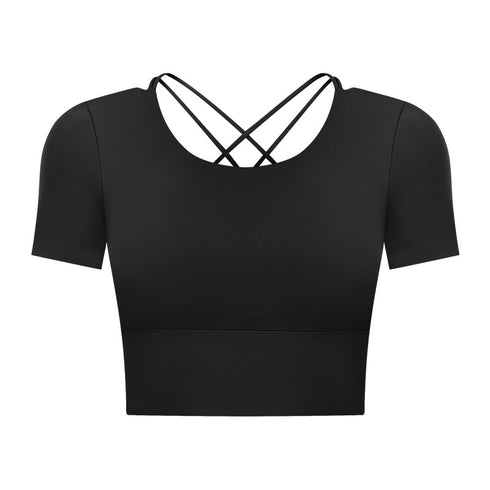 Women's Short Sleeve Sport Yoga T-Shirt with Bra Pads
