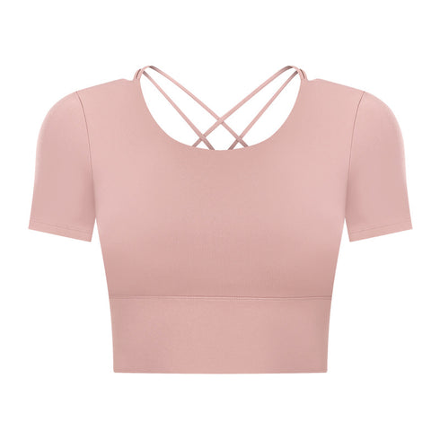 Women's Short Sleeve Sport Yoga T-Shirt with Bra Pads