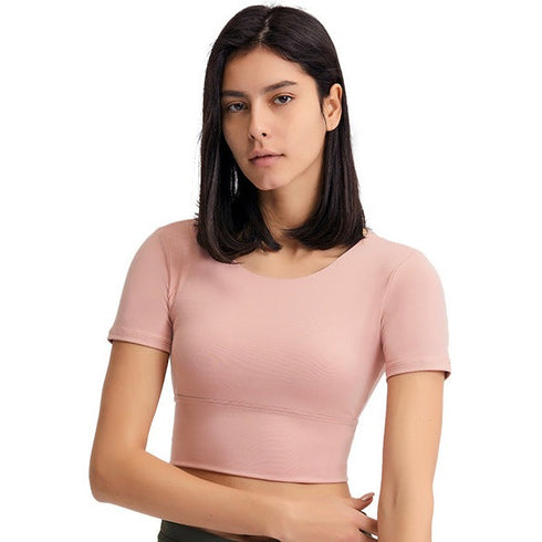 Women's Short Sleeve Sport Yoga T-Shirt with Bra Pads
