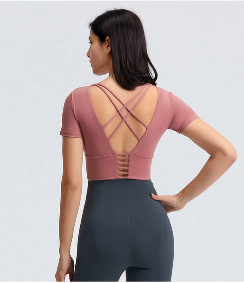Women's Short Sleeve Sport Yoga T-Shirt with Bra Pads