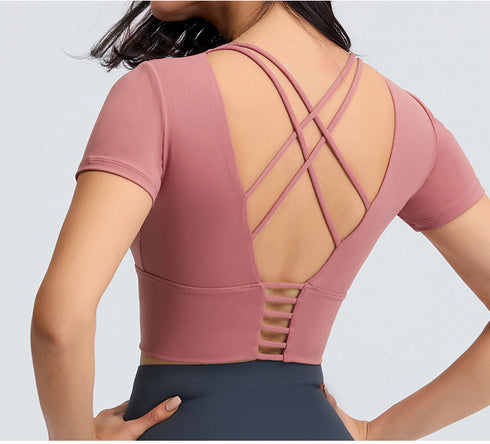 Women's Short Sleeve Sport Yoga T-Shirt with Bra Pads