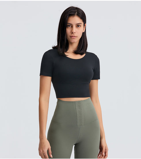 Women's Short Sleeve Sport Yoga T-Shirt with Bra Pads