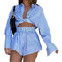 Women's Shorts Stripe Shirt Hollow Out Two Piece Outfits