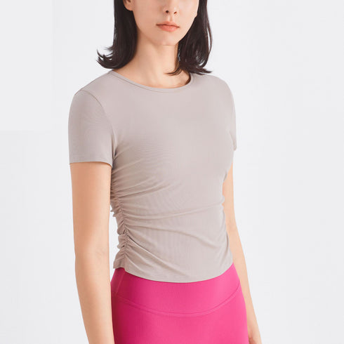 Women's Side Waisted Plicated Sport Yoga T-Shirts