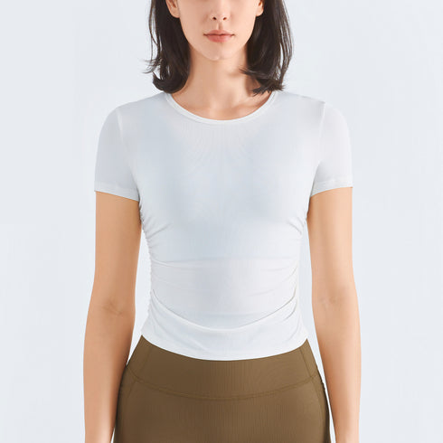 Women's Side Waisted Plicated Sport Yoga T-Shirts