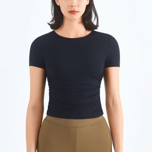 Women's Side Waisted Plicated Sport Yoga T-Shirts