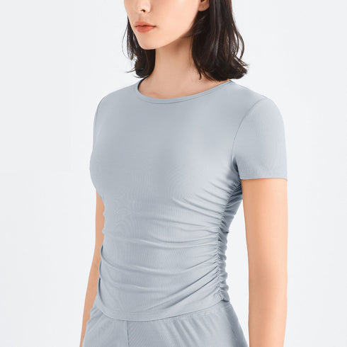 Women's Side Waisted Plicated Sport Yoga T-Shirts