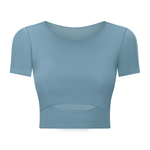 Women's Simple Athletic Crop Yoga T-Shirt with Bra Pads