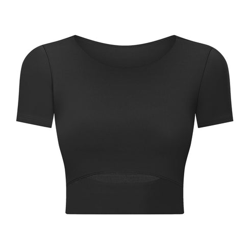 Women's Simple Athletic Crop Yoga T-Shirt with Bra Pads