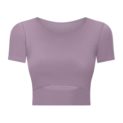 Women's Simple Athletic Crop Yoga T-Shirt with Bra Pads