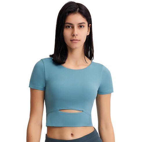 Women's Simple Athletic Crop Yoga T-Shirt with Bra Pads