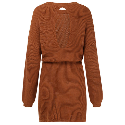 Women's Simple Breathable Long Sleeves Knitted Dress