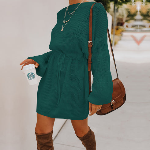 Women's Simple Breathable Long Sleeves Knitted Dress