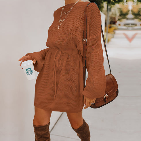 Women's Simple Breathable Long Sleeves Knitted Dress