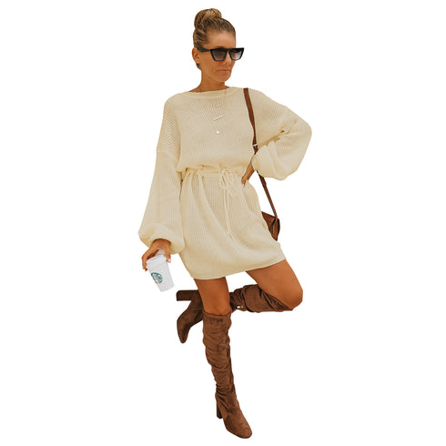 Women's Simple Breathable Long Sleeves Knitted Dress