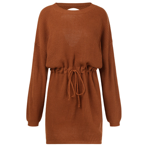 Women's Simple Breathable Long Sleeves Knitted Dress