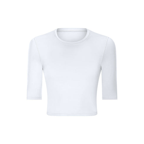 Women's Simple Pure Color Athletic Slim Crop Yoga T-Shirt