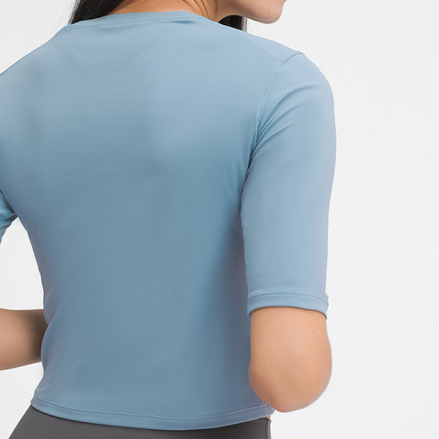 Women's Simple Pure Color Athletic Slim Crop Yoga T-Shirt