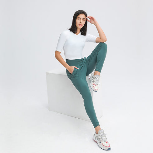 Women's Simple Pure Color Athletic Slim Crop Yoga T-Shirt