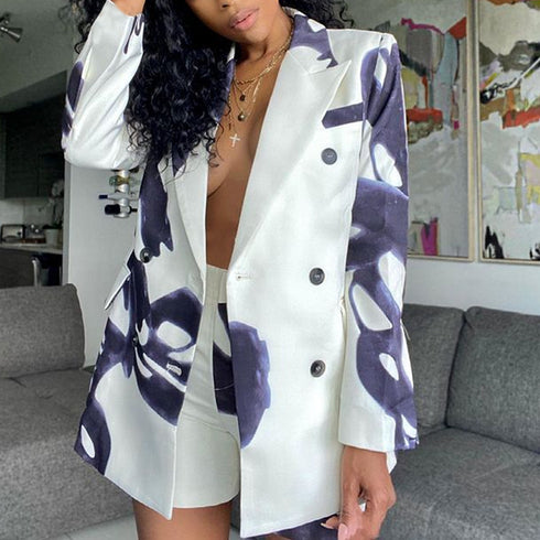 Women's Single Breasted Loose Printed Jacket Coat