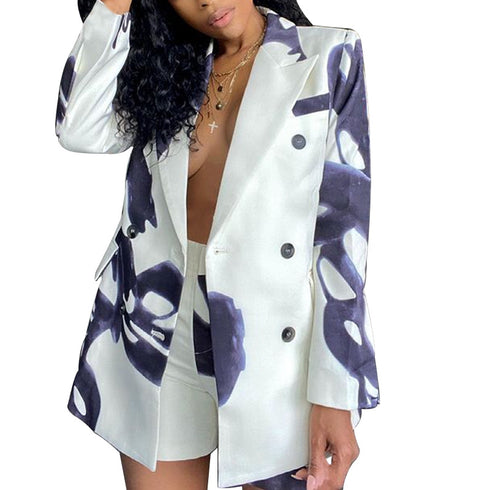 Women's Single Breasted Loose Printed Jacket Coat