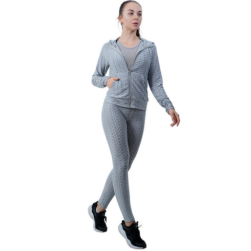 Women's Skinny Running Yoga Hooded Zipper Activewear Sets