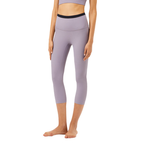 Women's Skinny Stretch Ribbed Fabric Capri Fitness Pants