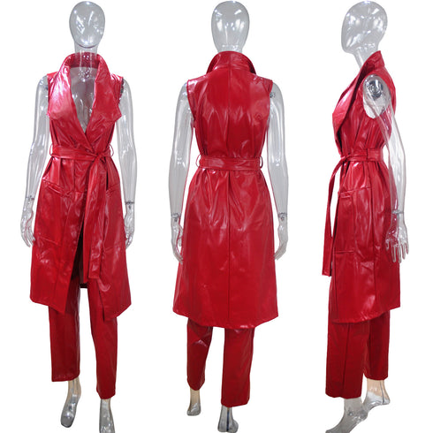 Women's Sleeveless Long Vest Pant Two Piece Outfits