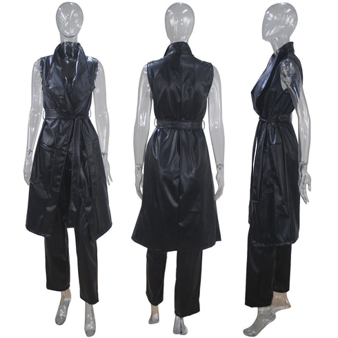 Women's Sleeveless Long Vest Pant Two Piece Outfits