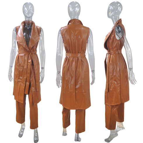 Women's Sleeveless Long Vest Pant Two Piece Outfits