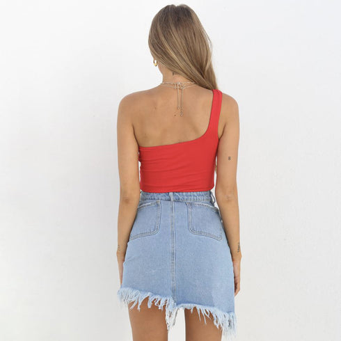 Women's Sleeveless One Shoulder Short Vests