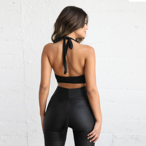 Women's Sleeveless Sexy Backless Halter Belt Waistcoat