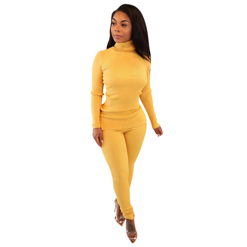 Women's Solid Color Two Piece Outfits Top Pant Workout