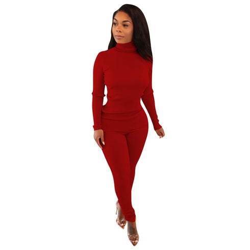 Women's Solid Color Two Piece Outfits Top Pant Workout
