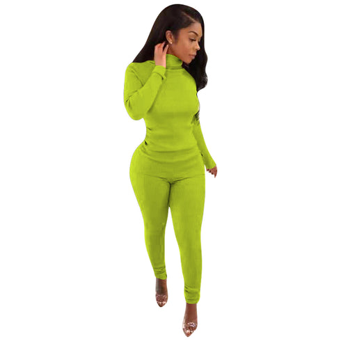 Women's Solid Color Two Piece Outfits Top Pant Workout