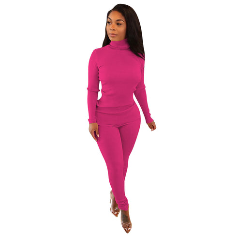 Women's Solid Color Two Piece Outfits Top Pant Workout