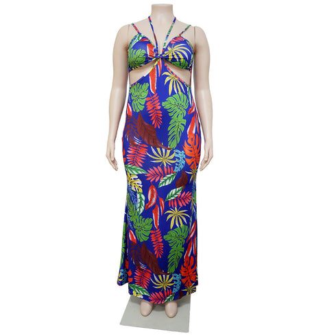 Women's Spaghetti Strap Backless Printed Maxi Dresses