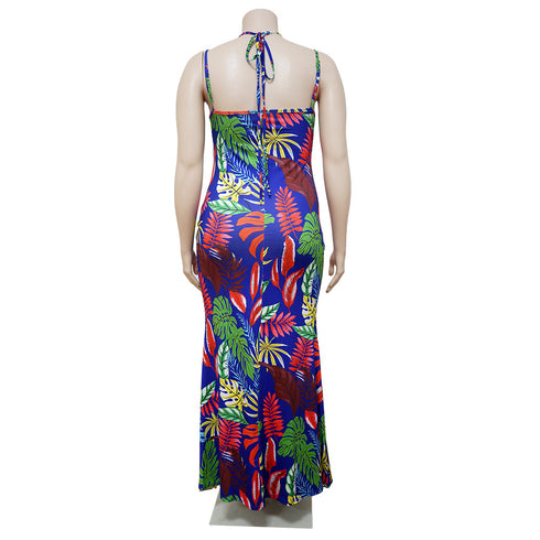 Women's Spaghetti Strap Backless Printed Maxi Dresses