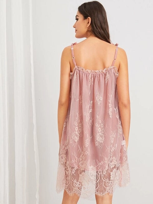 Women's Spaghetti Strap Lace Nightwear Pajama Dresses