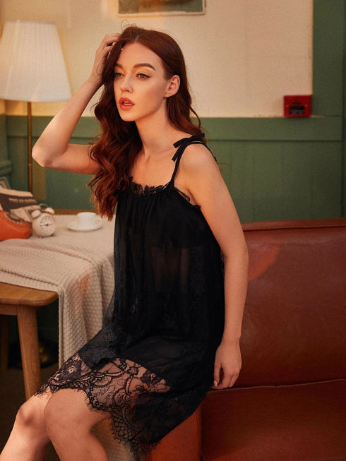 Women's Spaghetti Strap Lace Nightwear Pajama Dresses