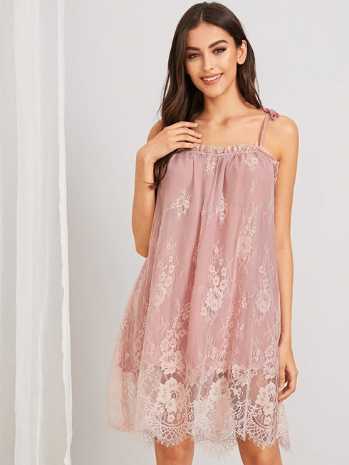 Women's Spaghetti Strap Lace Nightwear Pajama Dresses