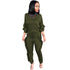 Women's Spliced Agaric Side Long Sleeve Two Piece Outfits
