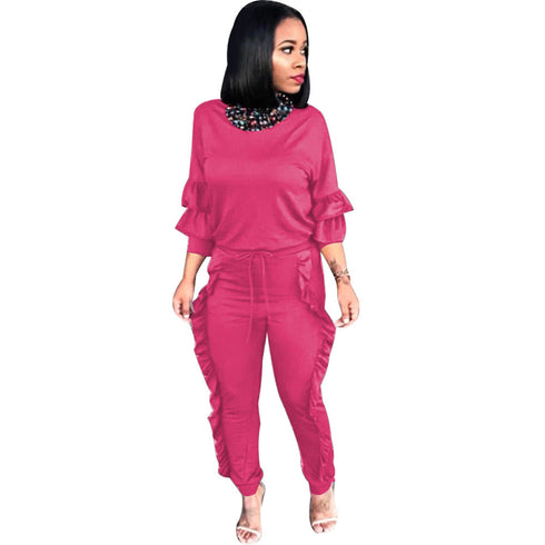 Women's Spliced Agaric Side Long Sleeve Two Piece Outfits