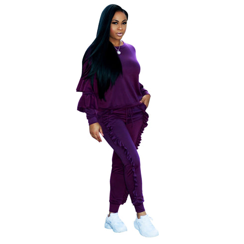 Women's Spliced Agaric Side Long Sleeve Two Piece Outfits