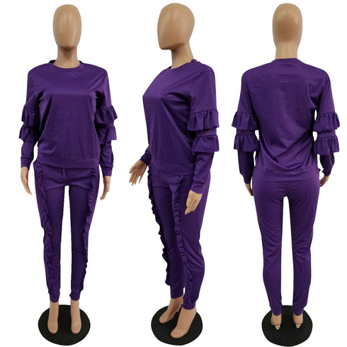 Women's Spliced Agaric Side Long Sleeve Two Piece Outfits