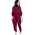 Women's Spliced Agaric Side Long Sleeve Two Piece Outfits