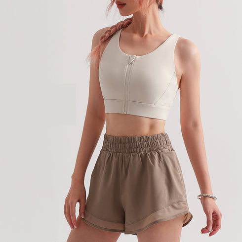 Women's Sport Fitness Zipper Criss Cross Back Bralette Bra